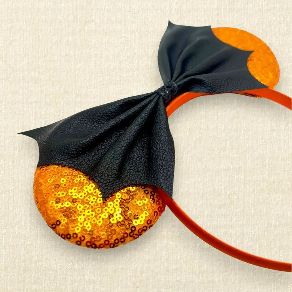 Spooky Orange Sequin Bat Wing Minnie Ears | Disney-Inspired Halloween Mouse Ears
